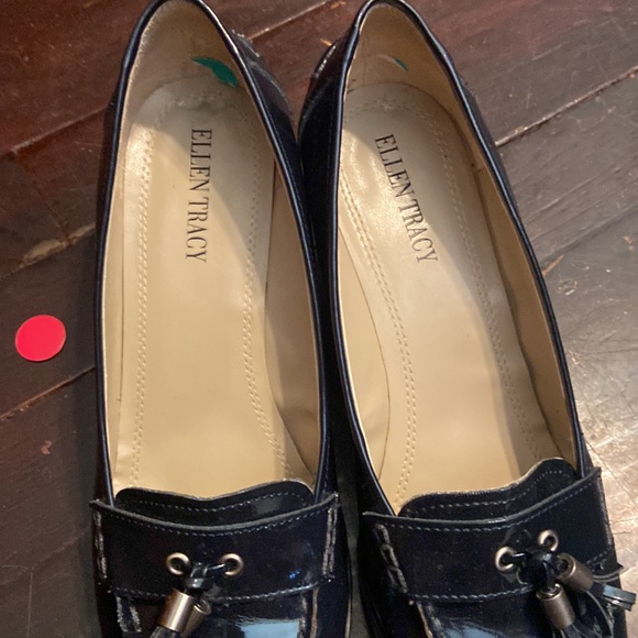 Ellen Tracy - Navy patent leather loafers with chunky heel. - Picture 7 of 7